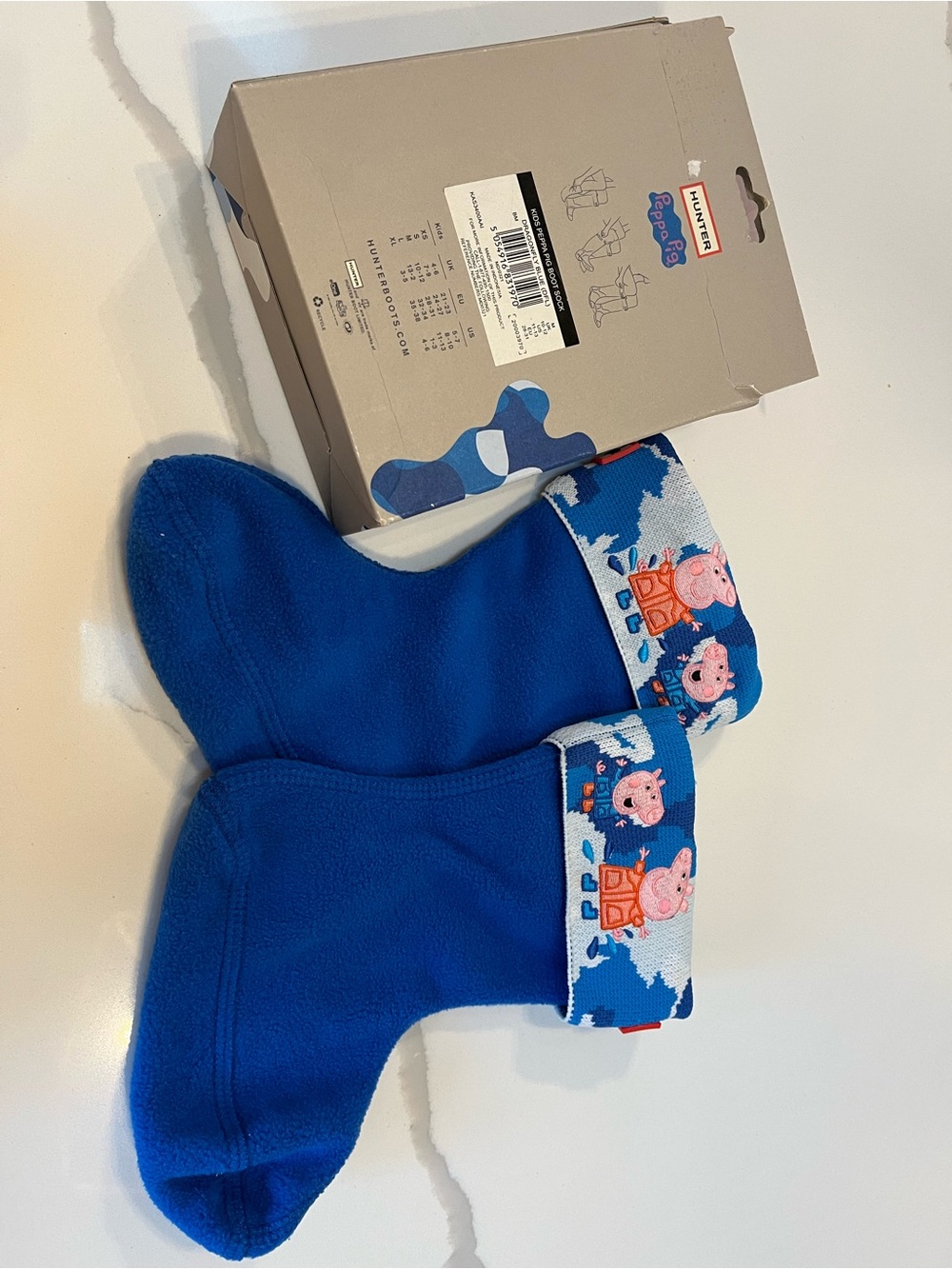 Hunter Kids Blue Fleece Boot Socks with Peppa Pig Cuff